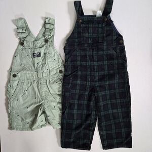 Kitestrings plaid overalls and OshKosh dino overall shorts size boys 3T